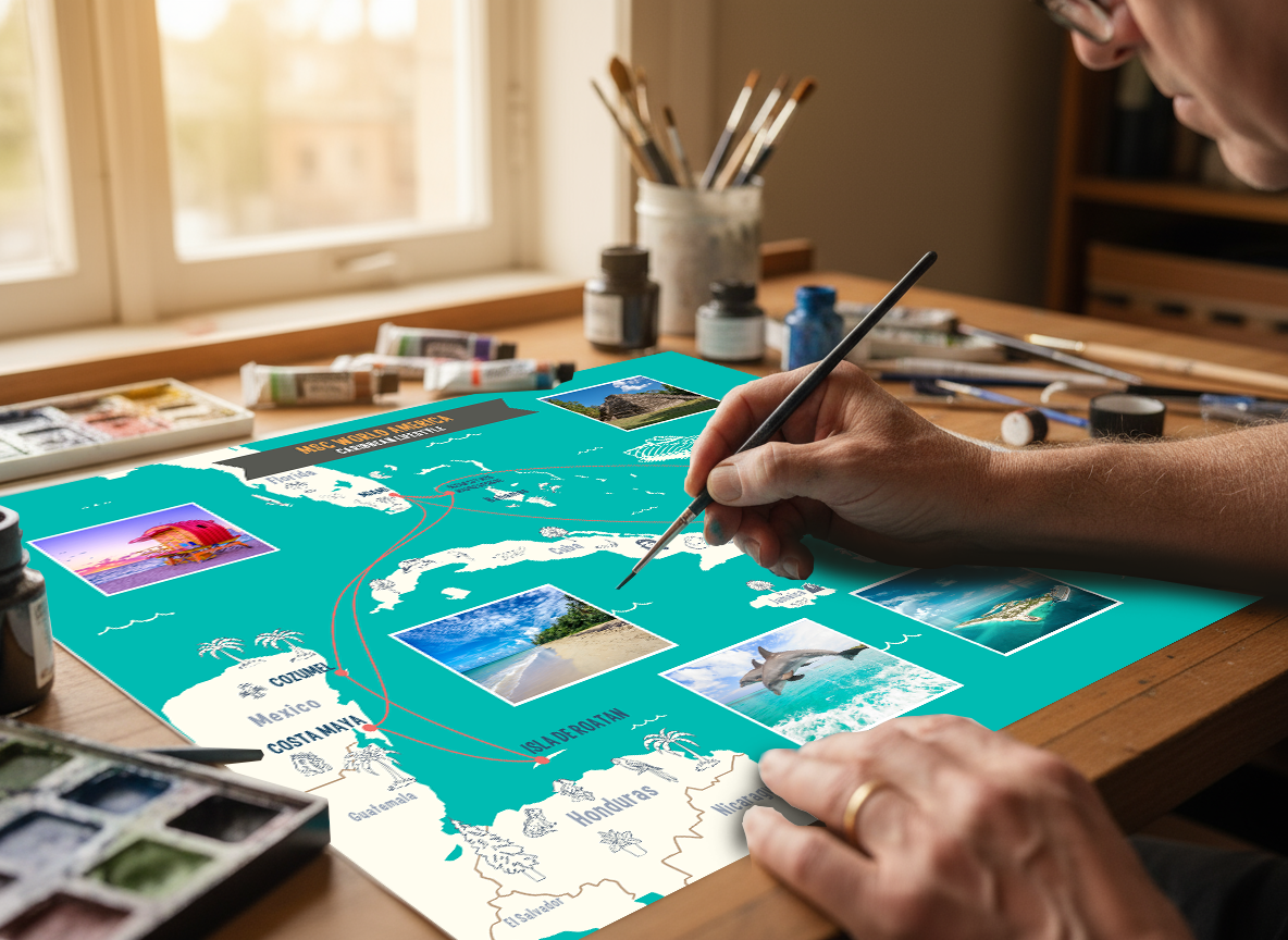Künstler erschafft handgemalte Illustrated CruiseMap mit Aquarellfarben